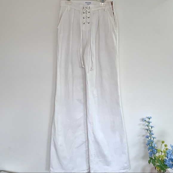 FRAME high waist lace up white jeans - Picture 2 of 4